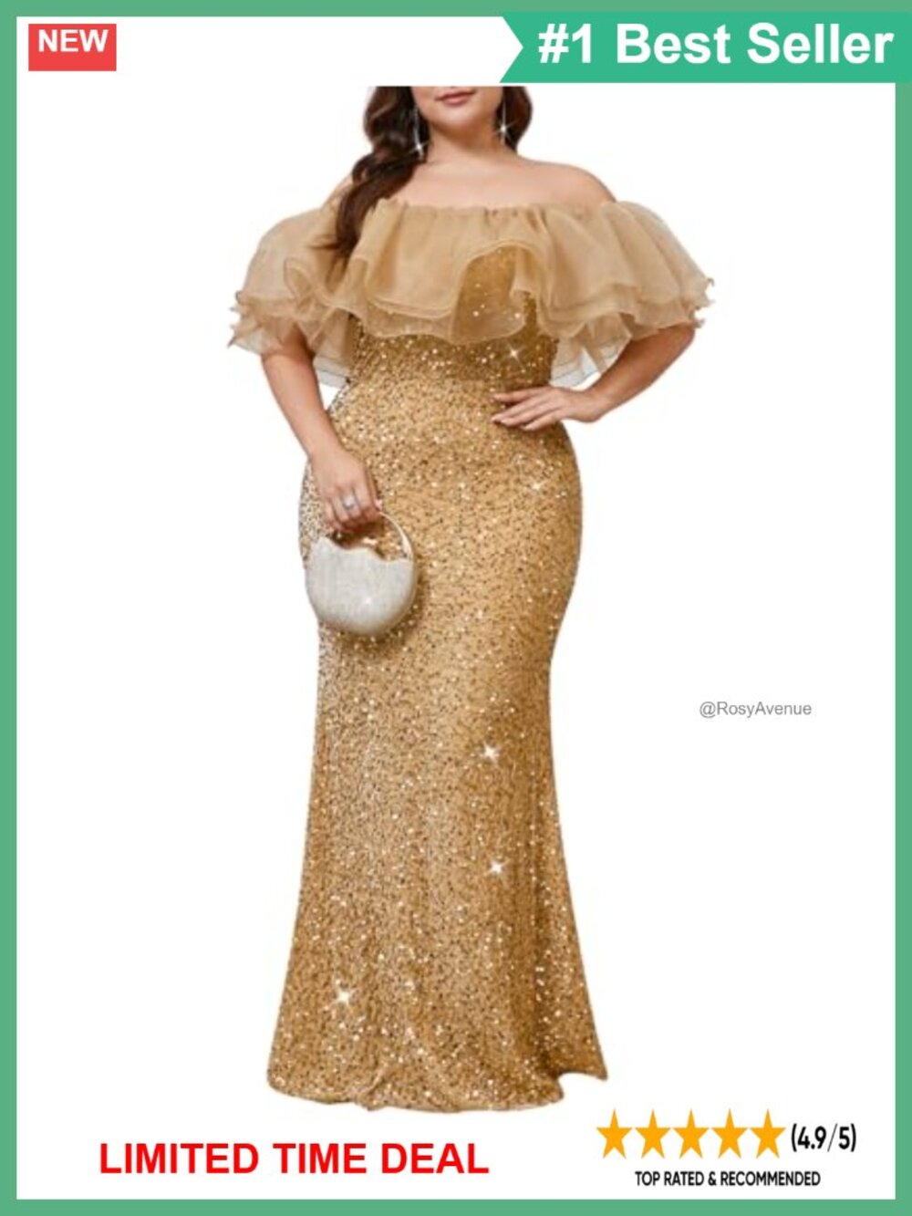 Elegant Sequin Off Shoulder Evening Gown Plus Size Formal Dress